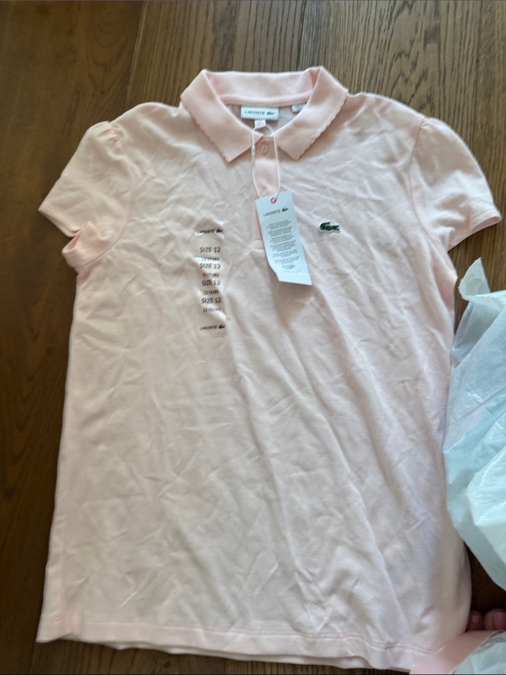 Lacoste Girls Light Pink Polo Shirt with Crocodile Logo